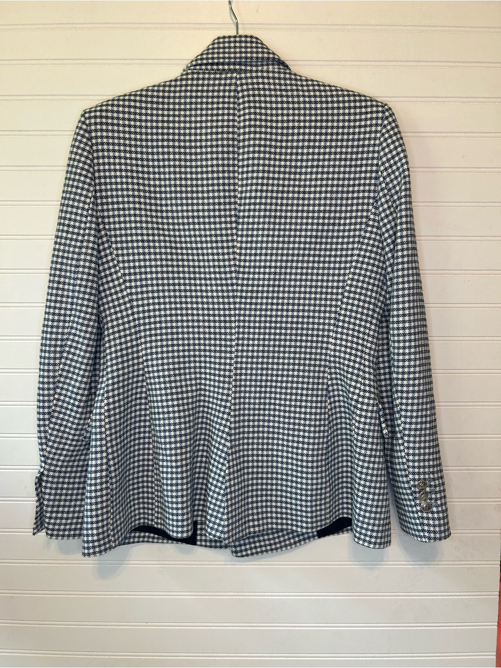 Zara Navy Blue & Ecru Houndstooth Double-Breasted Blazer Size Medium - Picture 4 of 5